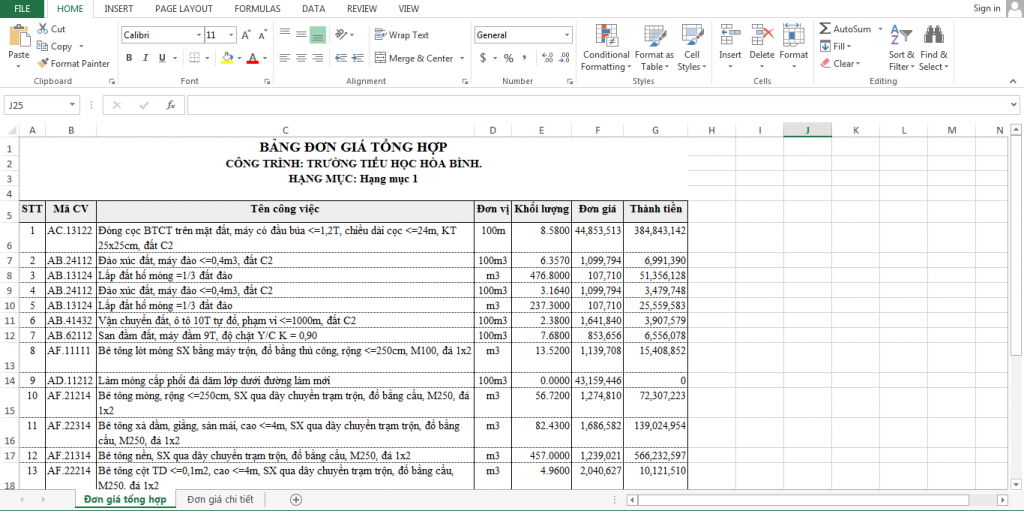 Hướng dẫn mẫu dự toán xây dựng bằng Excel chính xác