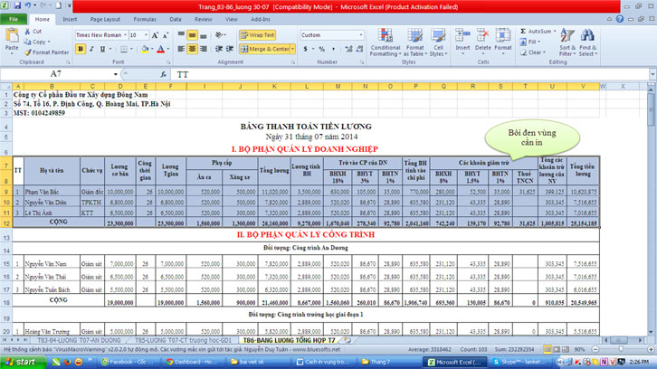 Cách in phần bôi đen trong excel trên các phiên bản khác nhau như thế nào?