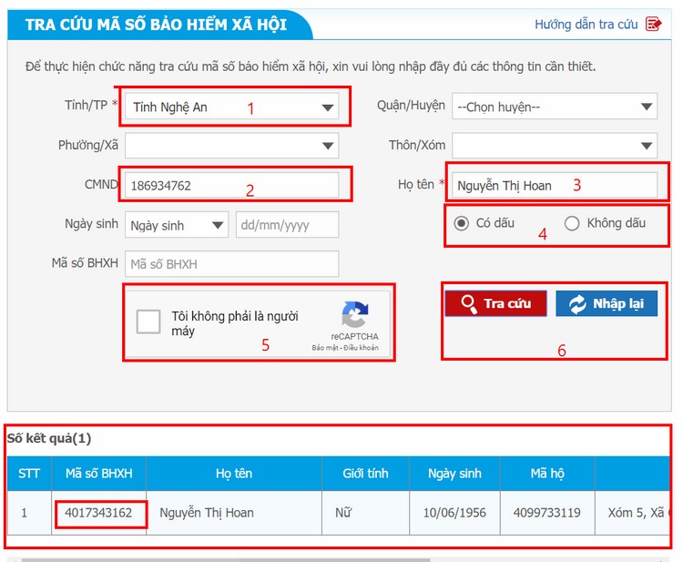 Các bước tra cứu mã số bhxh, số sổ bảo hiểm xã hội trên baohiemxahoi.gov.vn, Các bạn nhập các thông tin bắt buộc như: Tỉnh/TP, Họ tên và Số CMTND ( Số chứng minh nhân dân) Sau đó nhập Mã xác thực rồi nhấn nút Tra Cứu