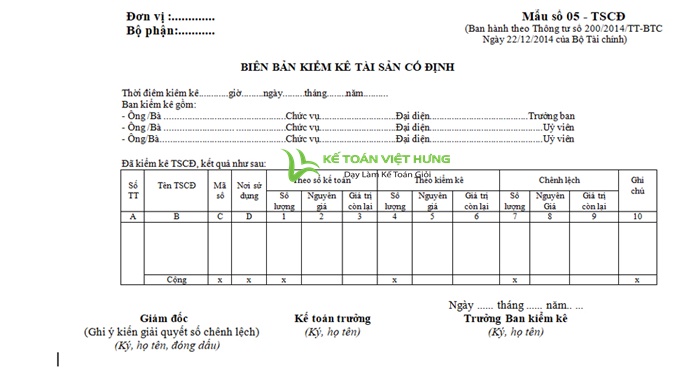 Tổng hợp những mẫu biên bản kiểm kê tài sản cố định excel đầy đủ và chính xác nhất