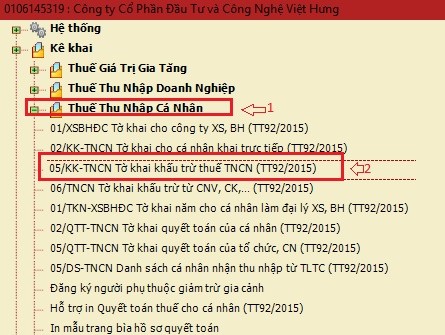 TNCN - 05/KK-TNCN Tờ khai khấu trừ thuế TNCN