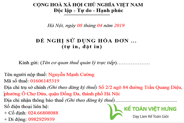 thủ tục đặt in hóa đơn lần đầu