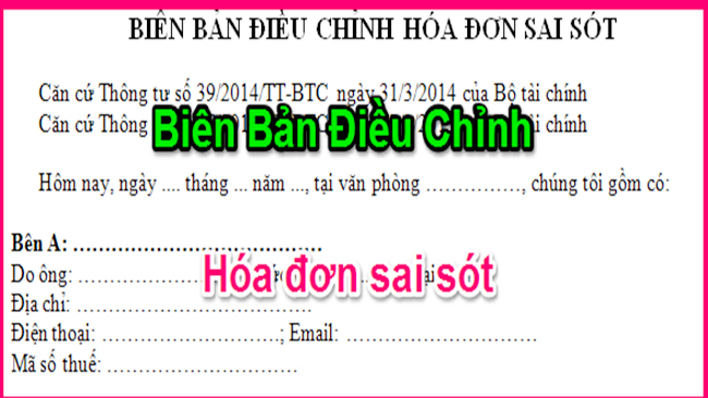 biên bản điều chỉnh hóa đơn viết sai địa chỉ 