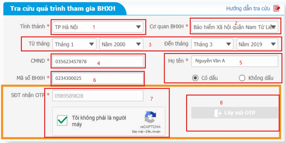 Form tra cứu quá trình tham gia BHXH