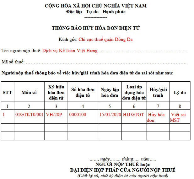 xử lý hóa đơn điện tử viết sai