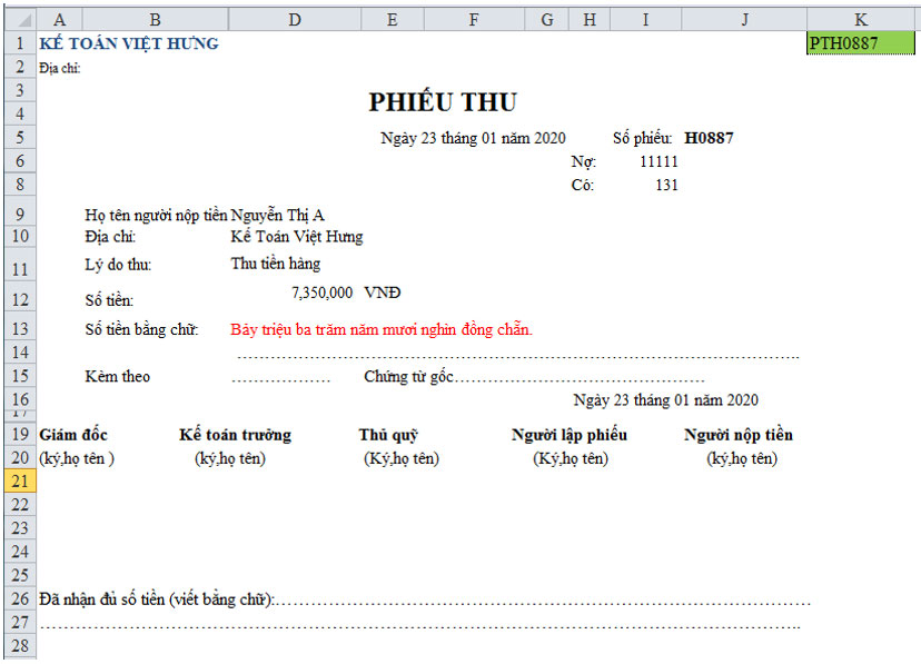 Hướng dẫn cách lập phiếu thu chi Excel tự động năm 2020