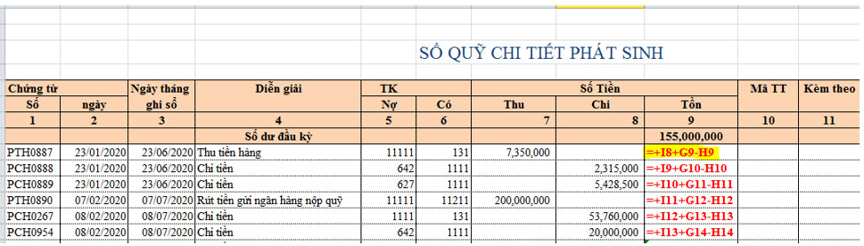 phiếu thu chi excel