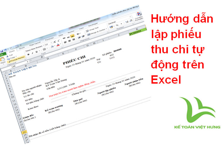 phiếu thu chi excel