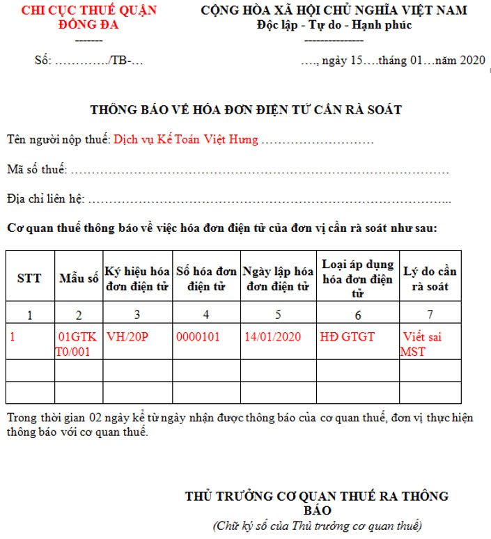 xử lý hóa đơn điện tử viết sai