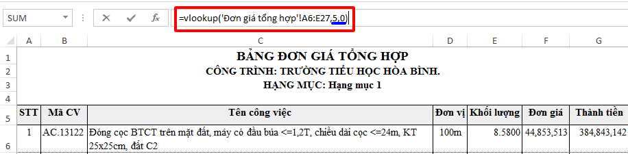 mẫu dự toán xây dựng bằng excel