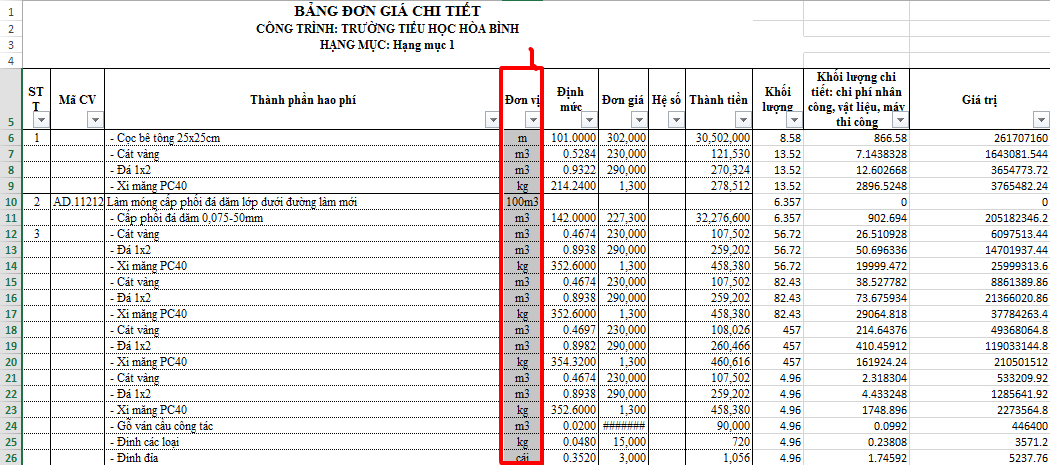 dự toán xây dựng bằng excel