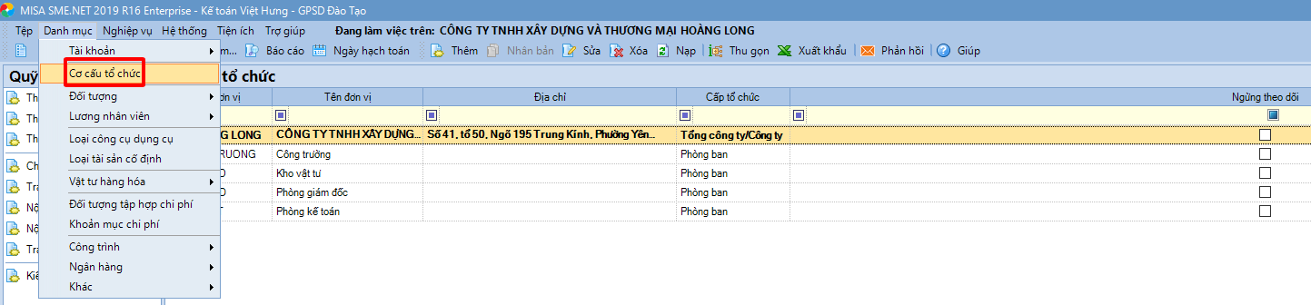 tạo danh mục bảng