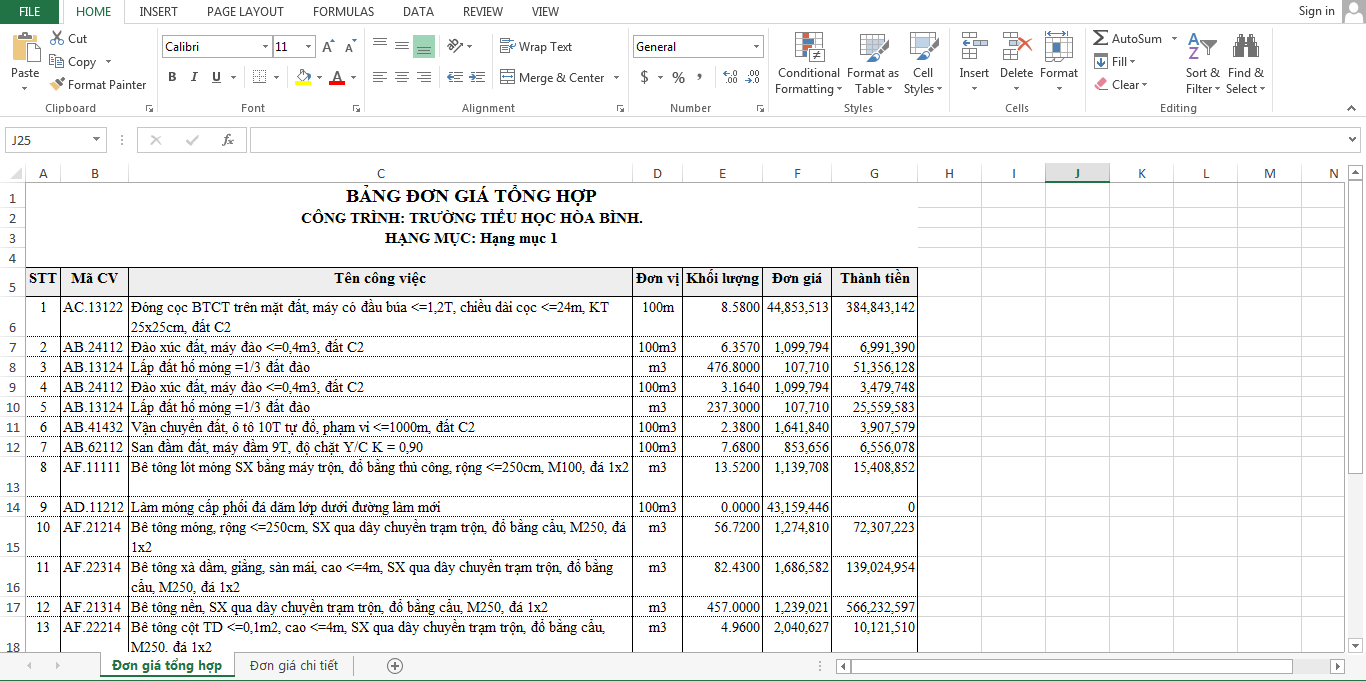 mẫu dự toán xây dựng bằng excel