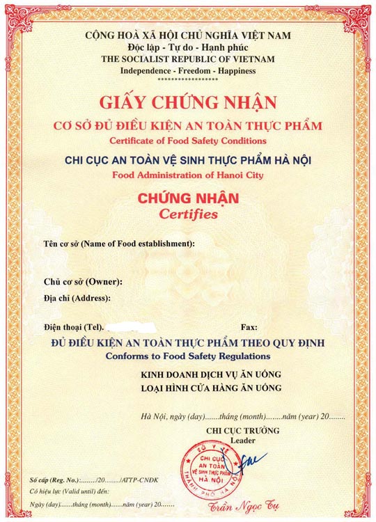 giấy phép vệ sinh an toàn thực phẩm 2