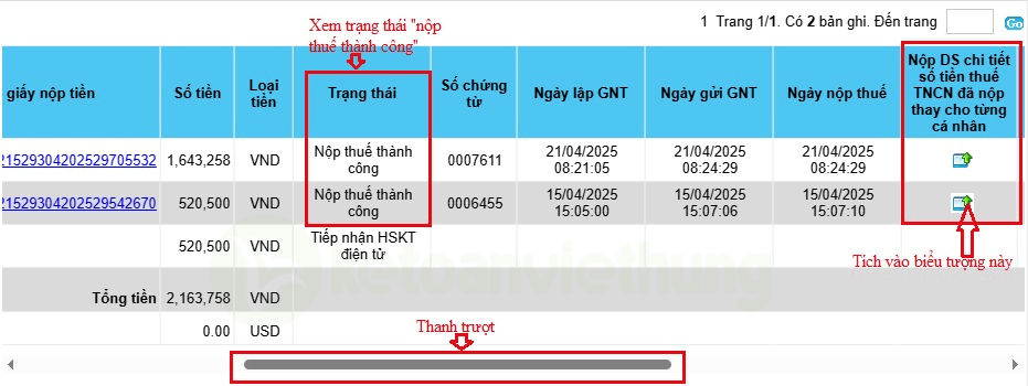 Cách Nộp Danh Sách Số Tiền Nộp Thuế TNCN Đã Nộp Thay 2 danh sách số tiền nộp thuế tncn 2